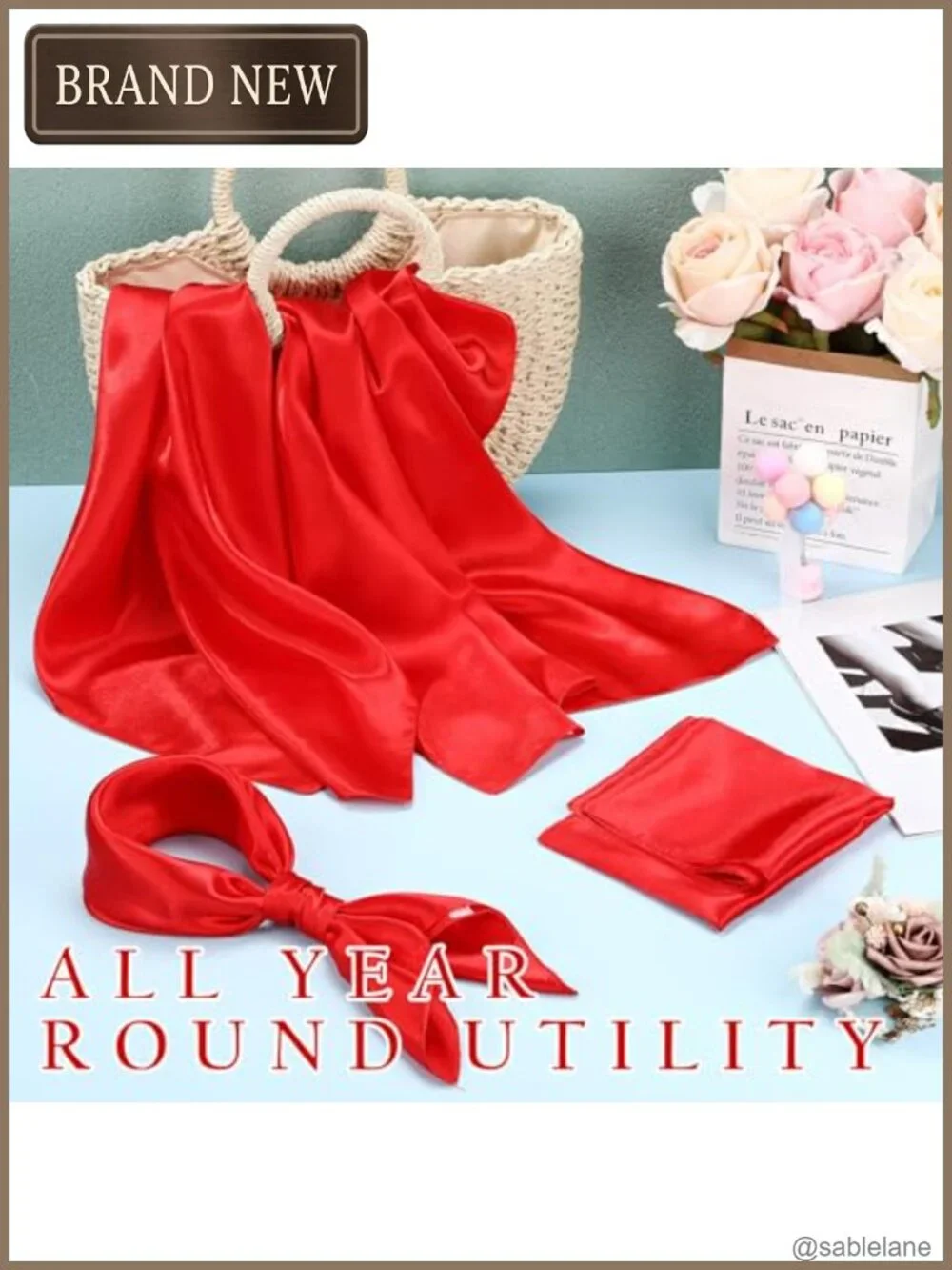 5 Silk Hair Scarves for Women 23.6